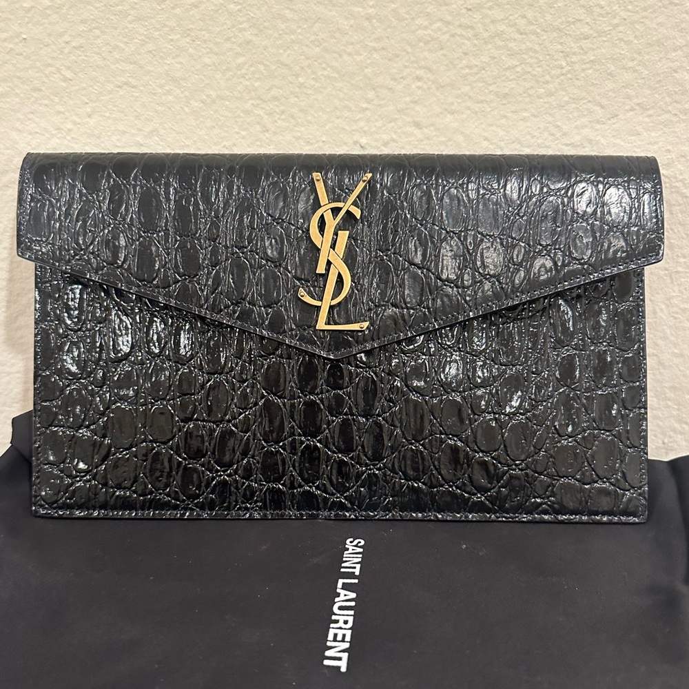 Brand new Ysl crocodile black leather clutch